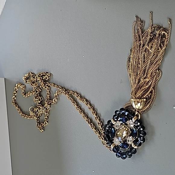 Long gold sapphire beaded necklace - Picture 1 of 2